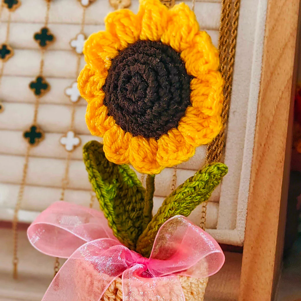 Handmade 7-Inch Crochet Sunflower – Aesthetic Room Decor, Eco-Friendly Gift Idea