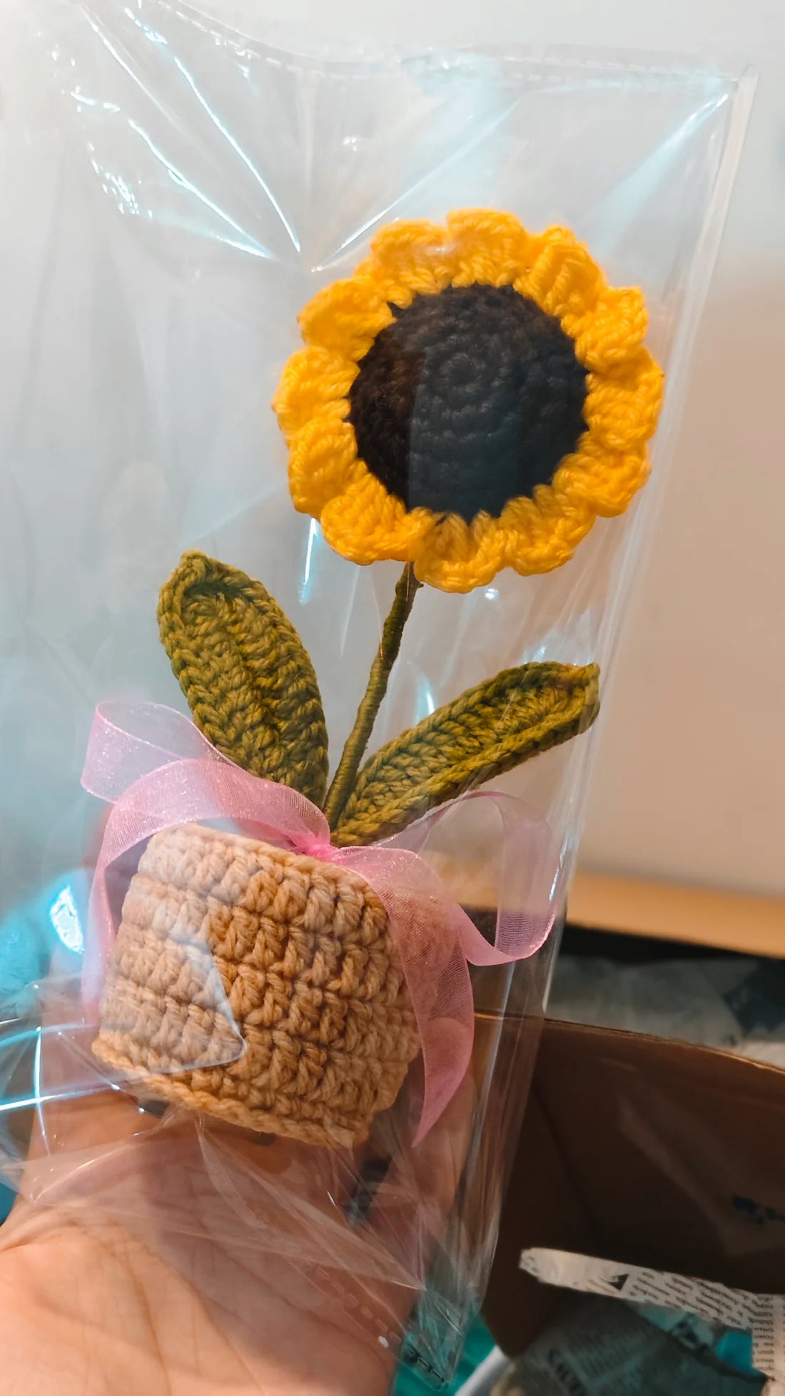 Handmade 7-Inch Crochet Sunflower – Aesthetic Room Decor, Eco-Friendly Gift Idea