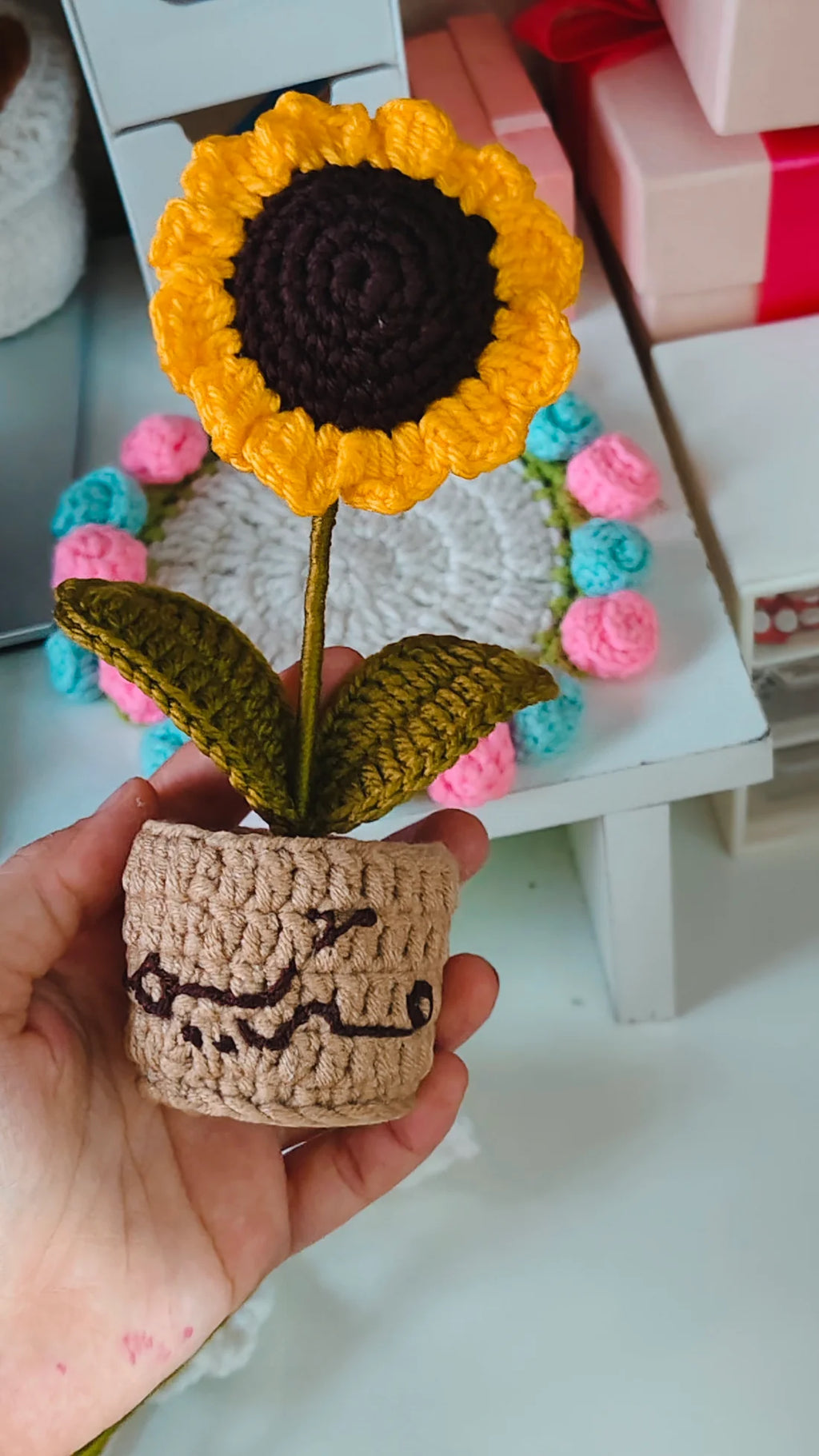 Handmade 7-Inch Crochet Sunflower – Aesthetic Room Decor, Eco-Friendly Gift Idea